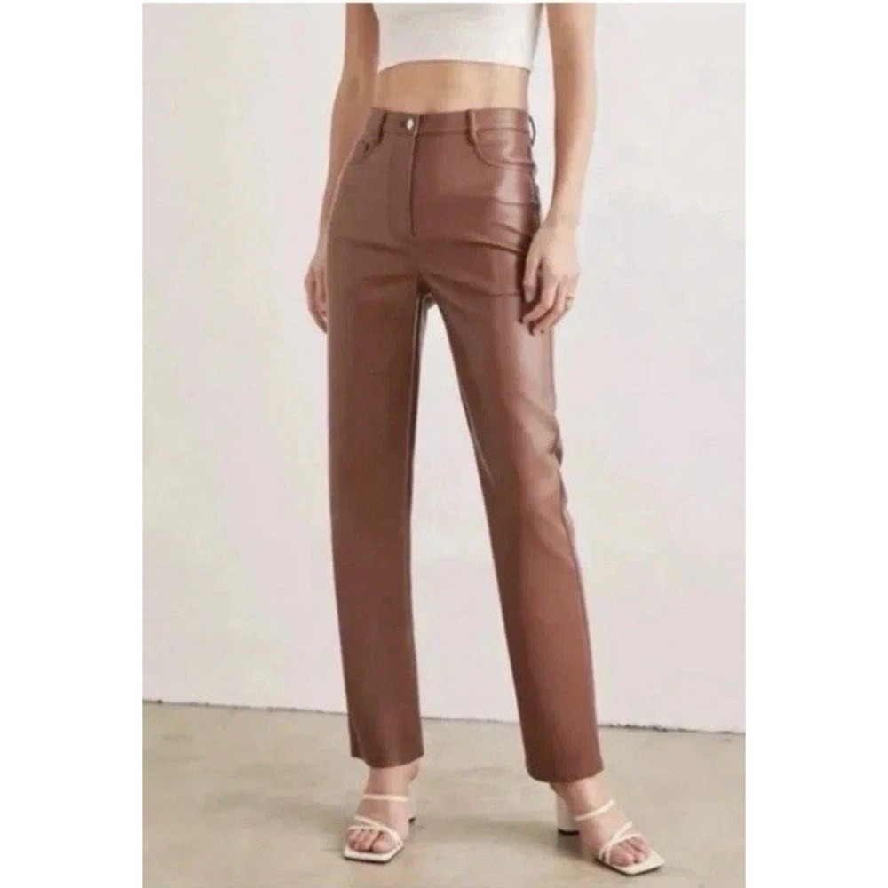 Wilfred‎ Aritzia Brown Pants Faux Leather Melina Straight Leg Women's Sz 6 EC